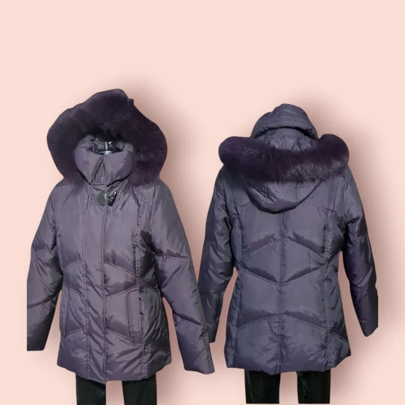 Laura Purple Puffer Jacket with Faux Fur Hood Size SP - Picture 3 of 16